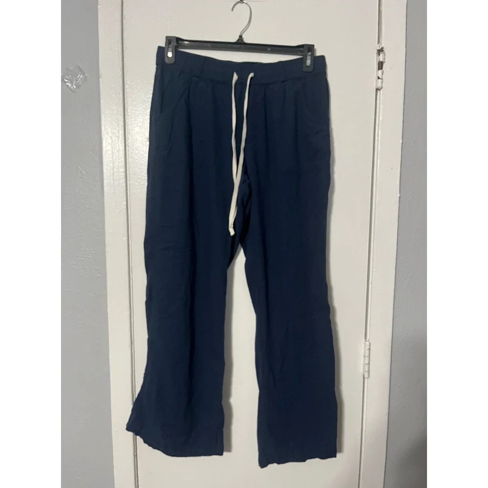 Rewash Navy Blue Rayon Linen Blend Drawstring Elastic Waist Casual Pants M
